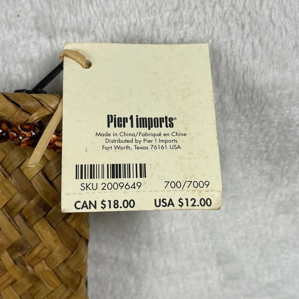 Pier 1 Imports Woven Straw Storage Pouches Set of 3 Brown Beaded Zipper NEW